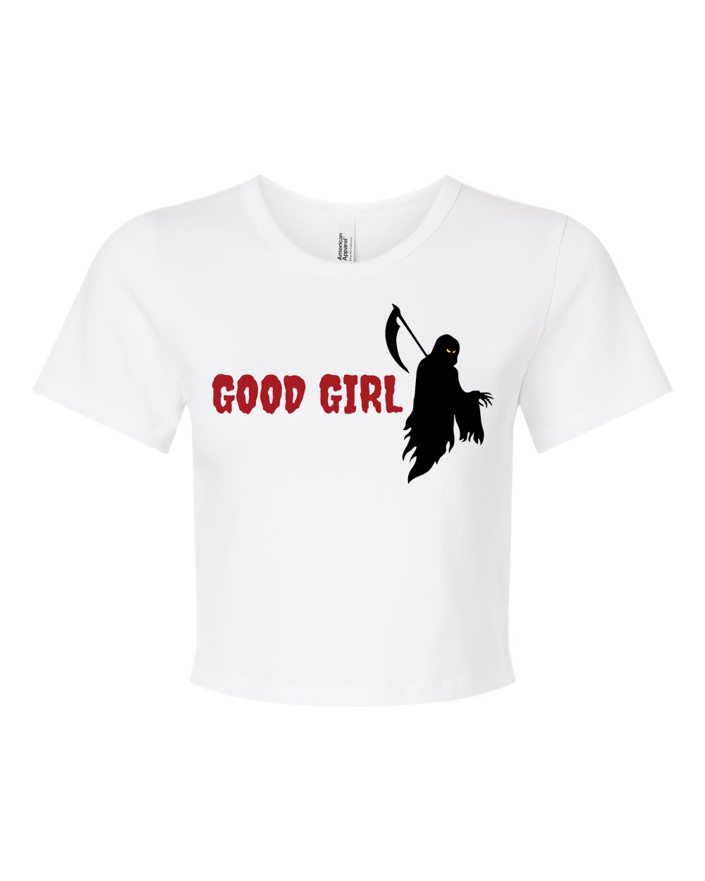 Good Girl Grim Reaper Baby Ribbed Cropped Tee